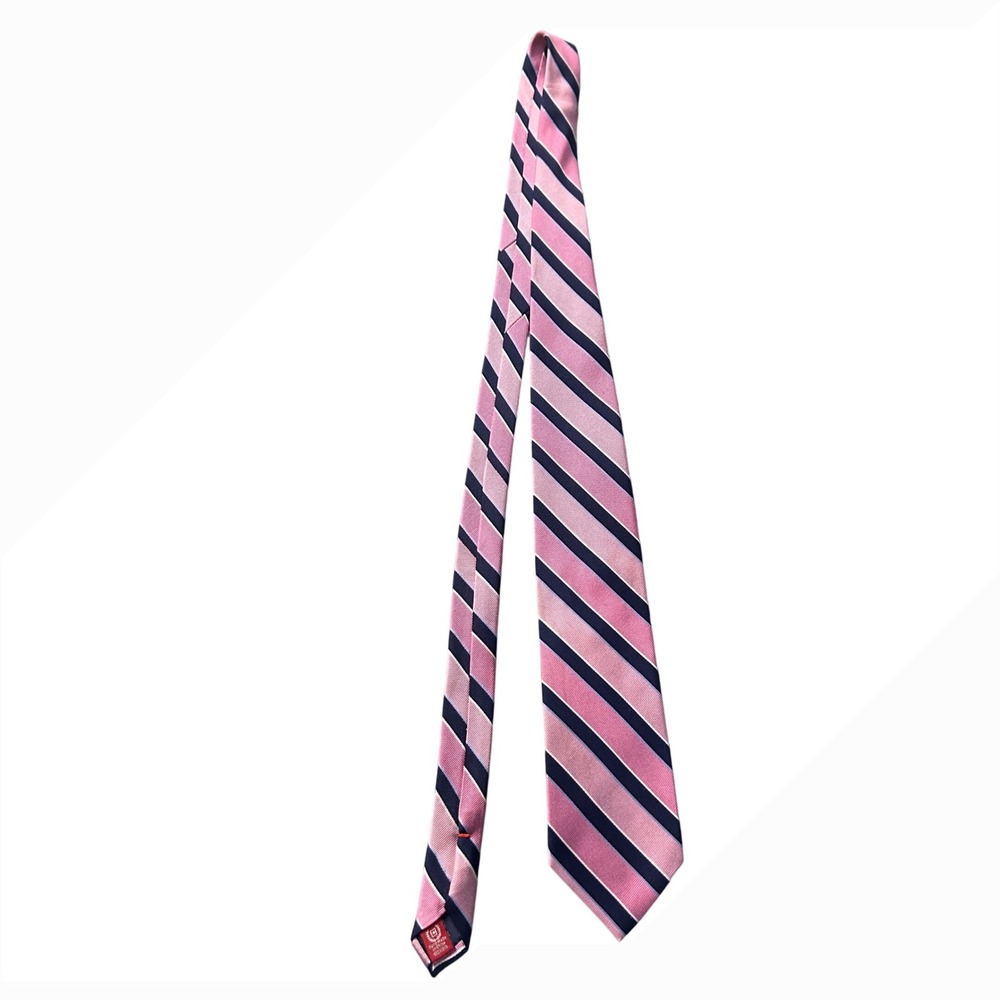 Chaps Men's Necktie 100% Silk Pink & Navy Blue Striped Business‎ Career